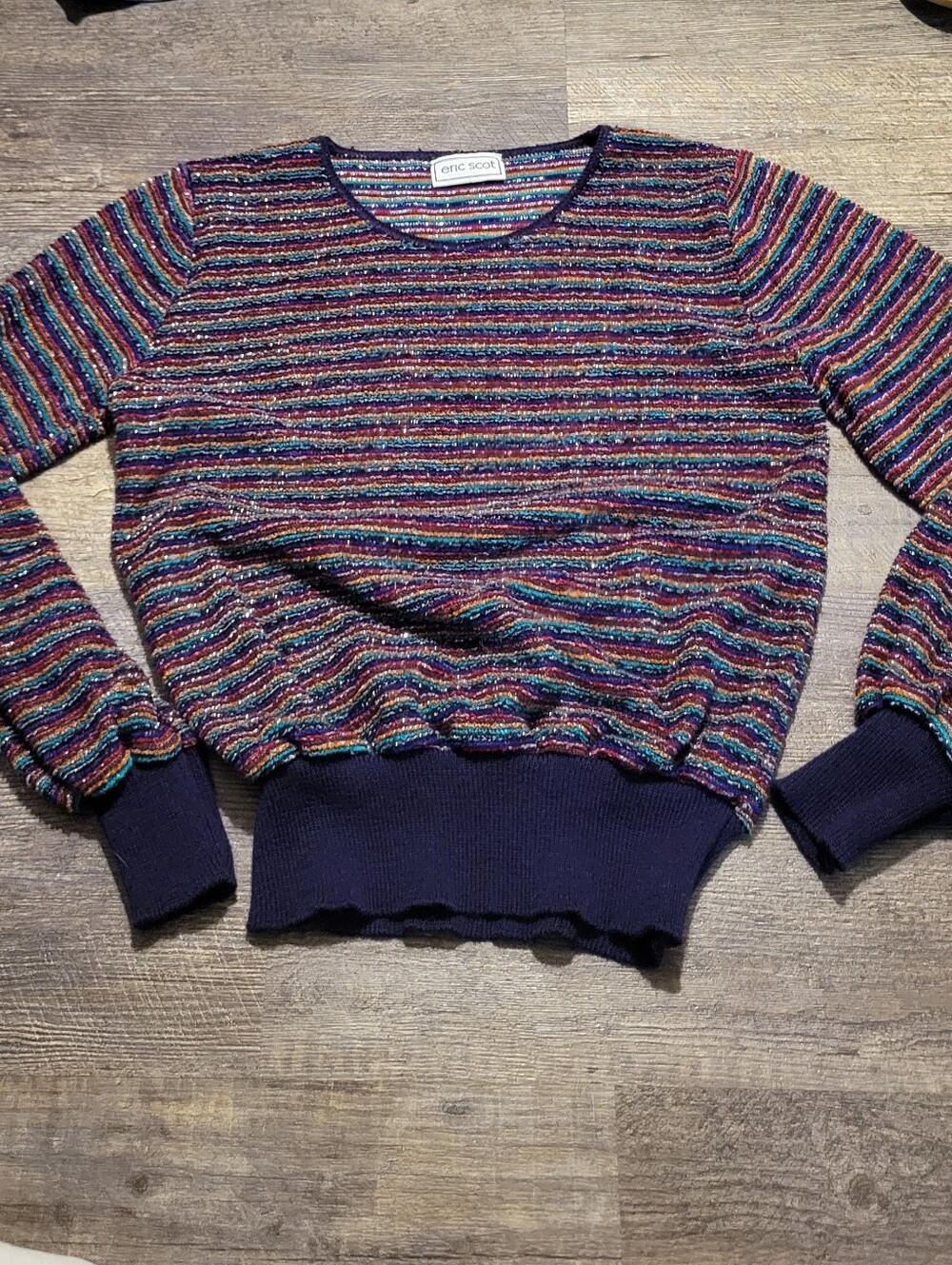 Eric Scot Vintage 80s Multicolor Striped Crewneck Sweater